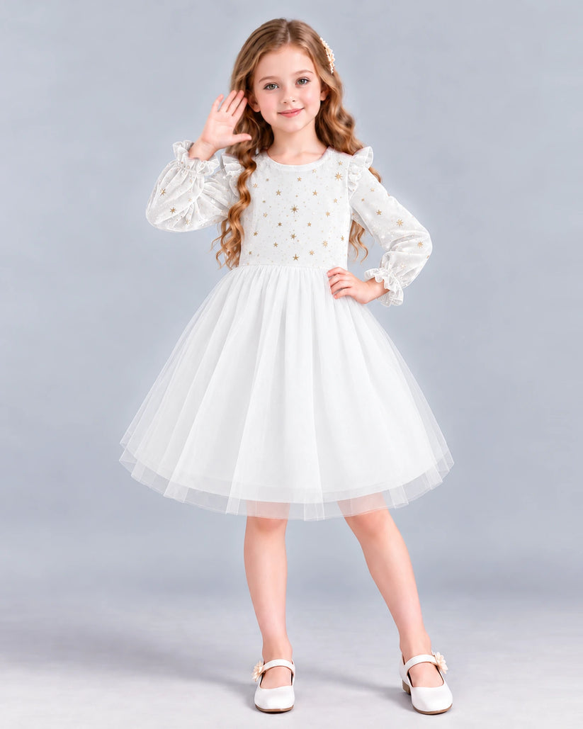 White Ball Gown Girls Formal Dress Front