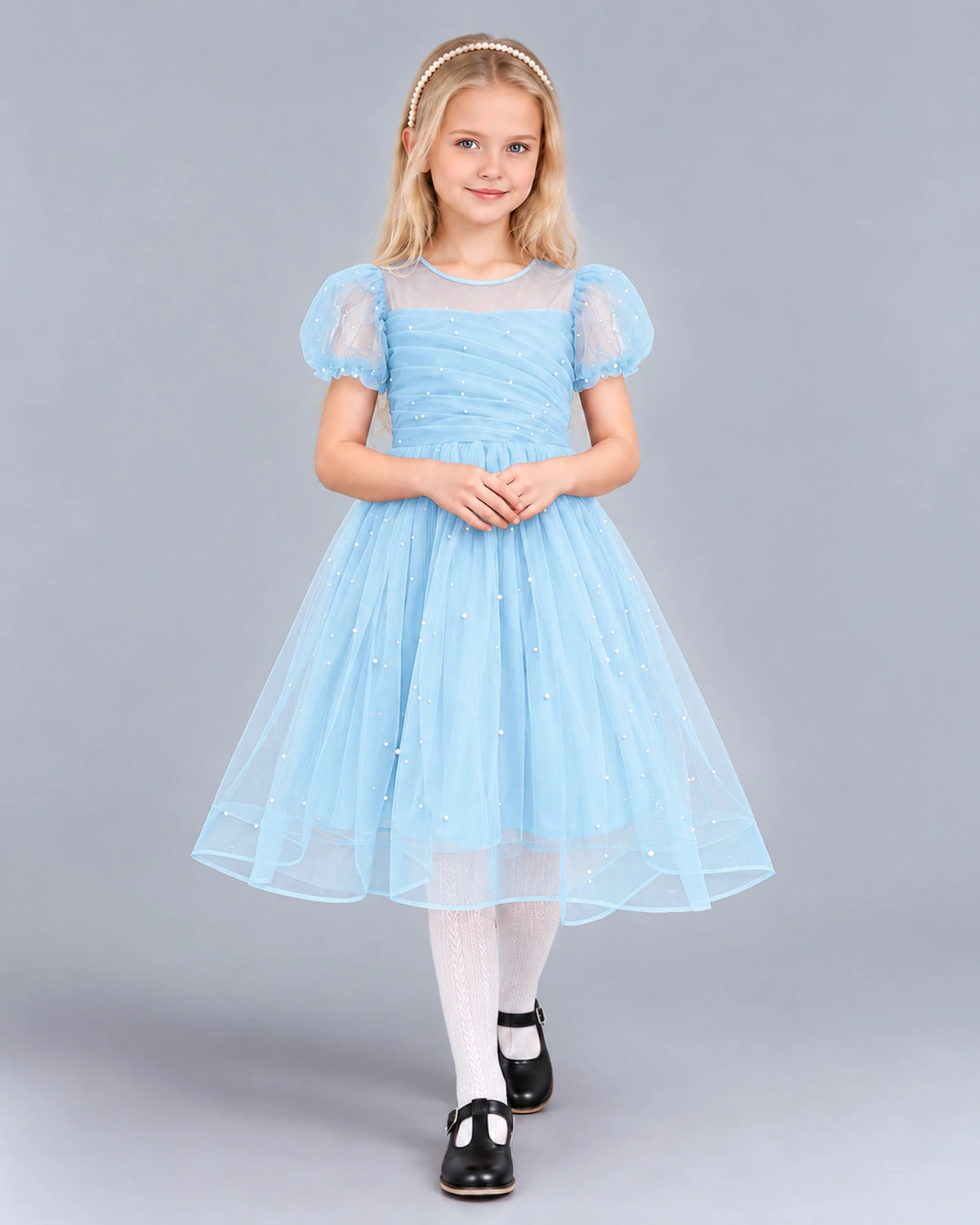 Baby Blue Ball Gown Girls Formal Dress Front
