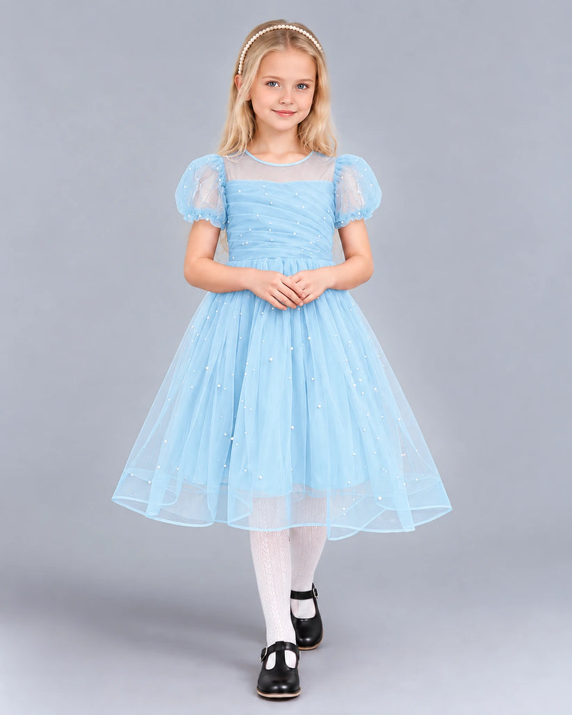 Baby Blue Ball Gown Girls Formal Dress Front