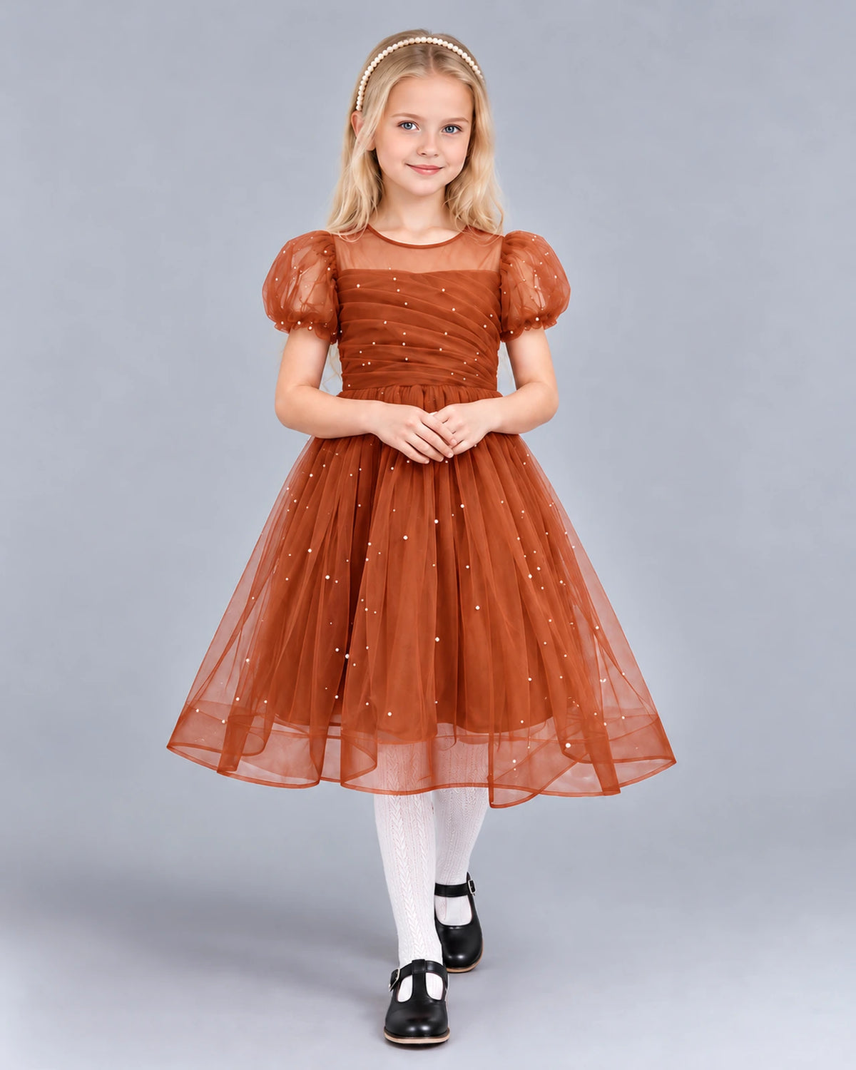 Burnt Orange Ball Gown Girls Formal Dress Front