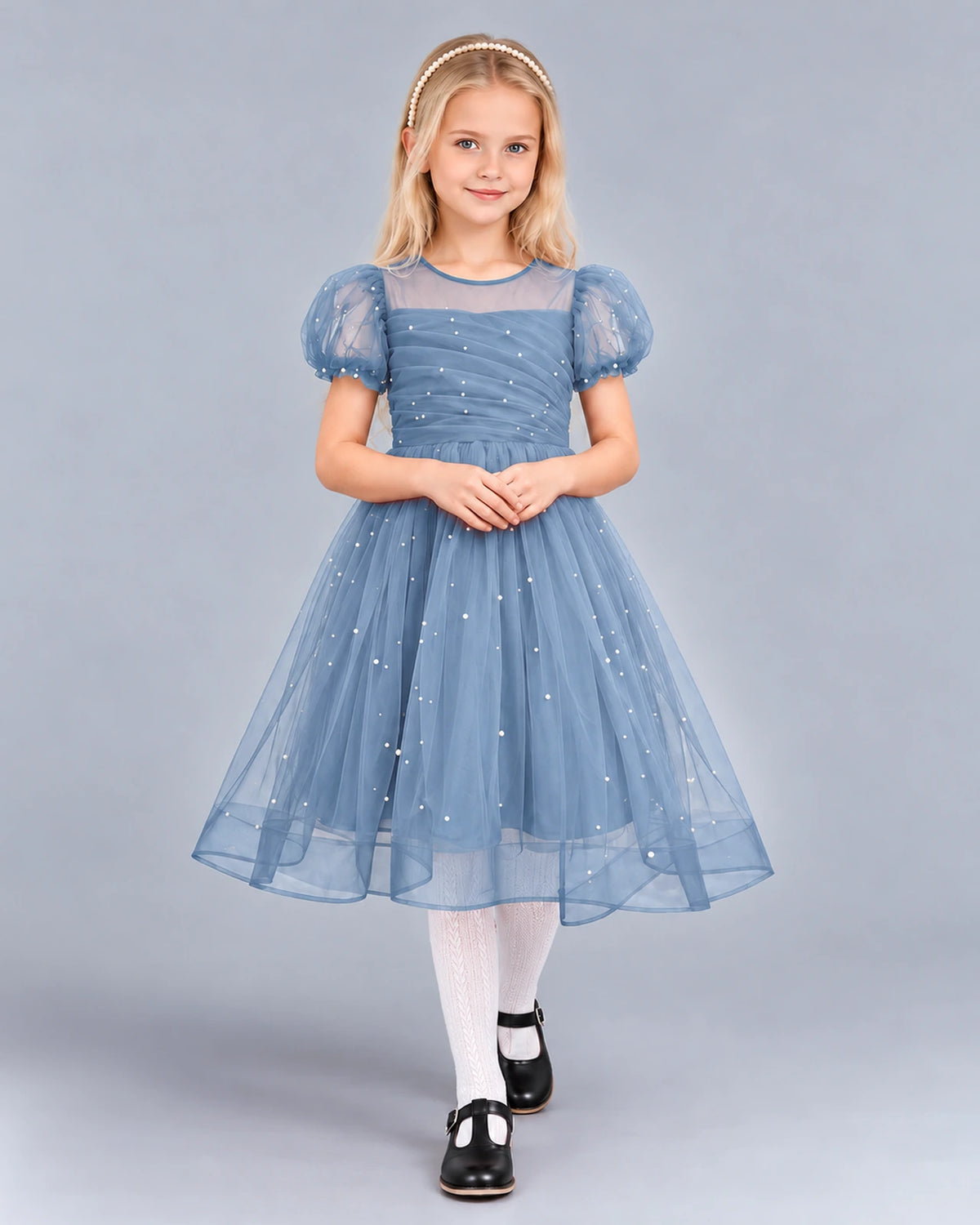 Dusty Blue Ball Gown Girls Formal Dress Front
