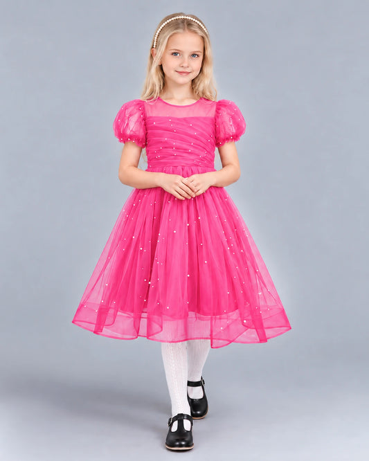 Hot Pink Ball Gown Girls Formal Dress Front