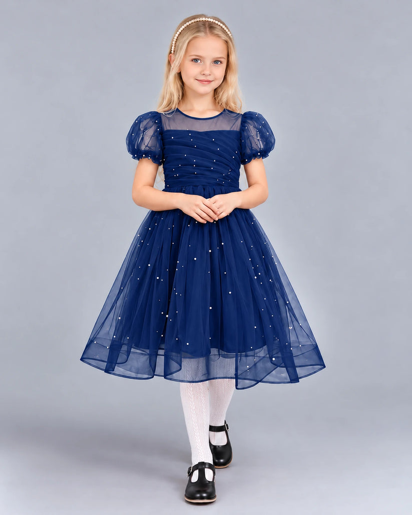 Navy Blue Ball Gown Girls Formal Dress Front
