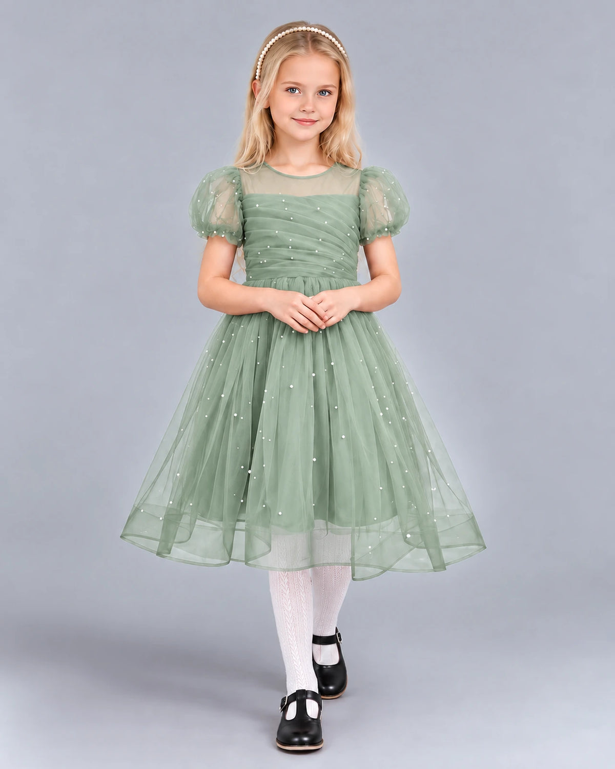 Sage Green Ball Gown Girls Formal Dress Front