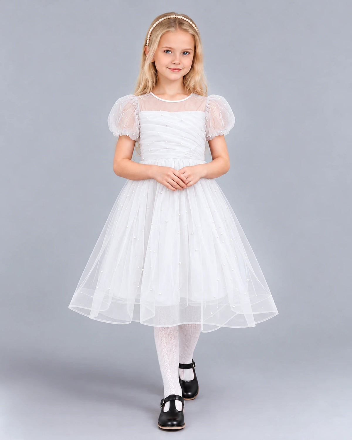White Ball Gown Girls Formal Dress Front