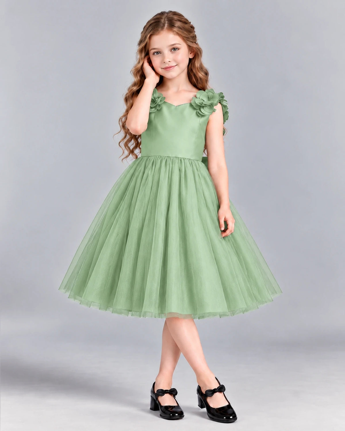 Sage Green Ball Gown Girls Formal Dress Front