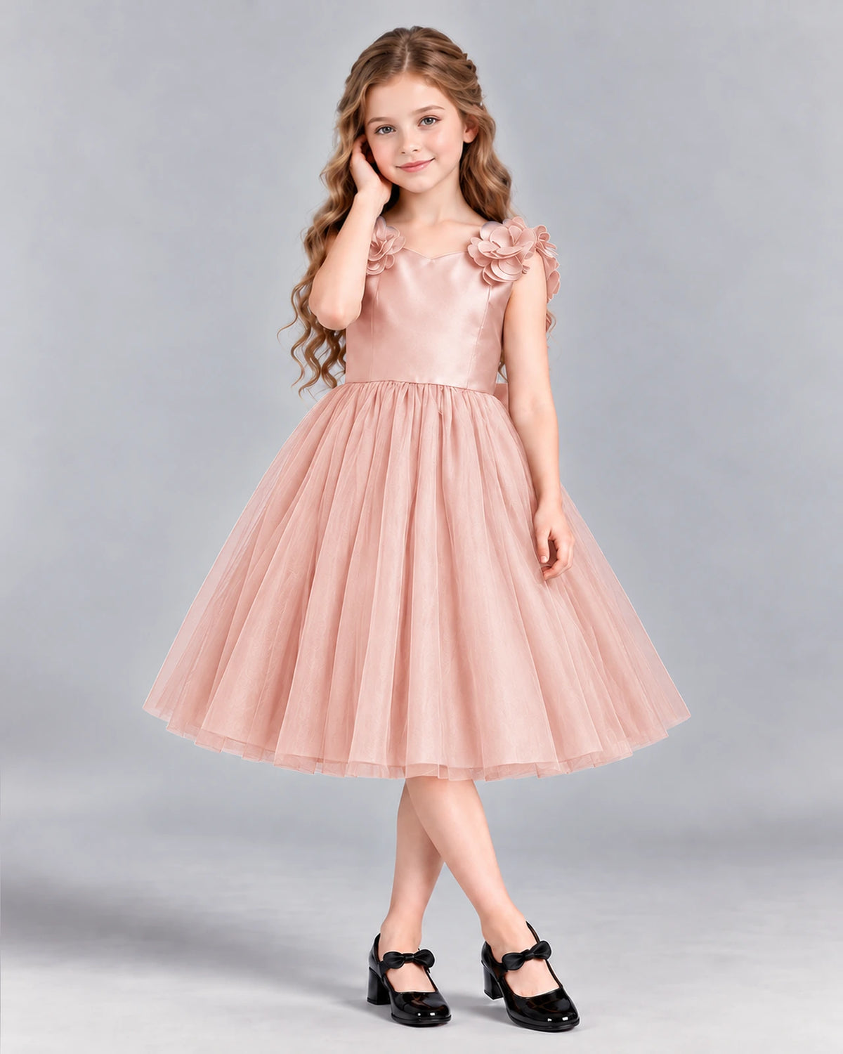 Blush Pink Ball Gown Girls Formal Dress Front