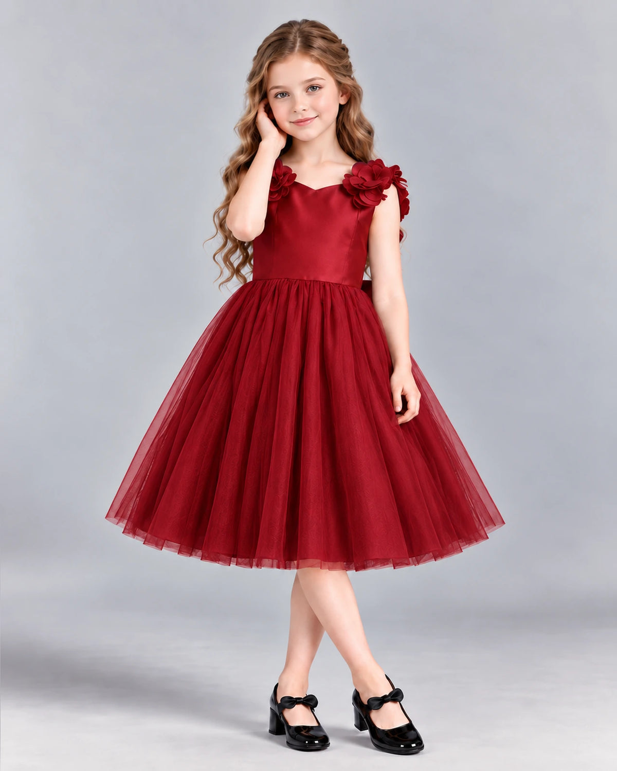 Burgundy Ball Gown Girls Formal Dress Front