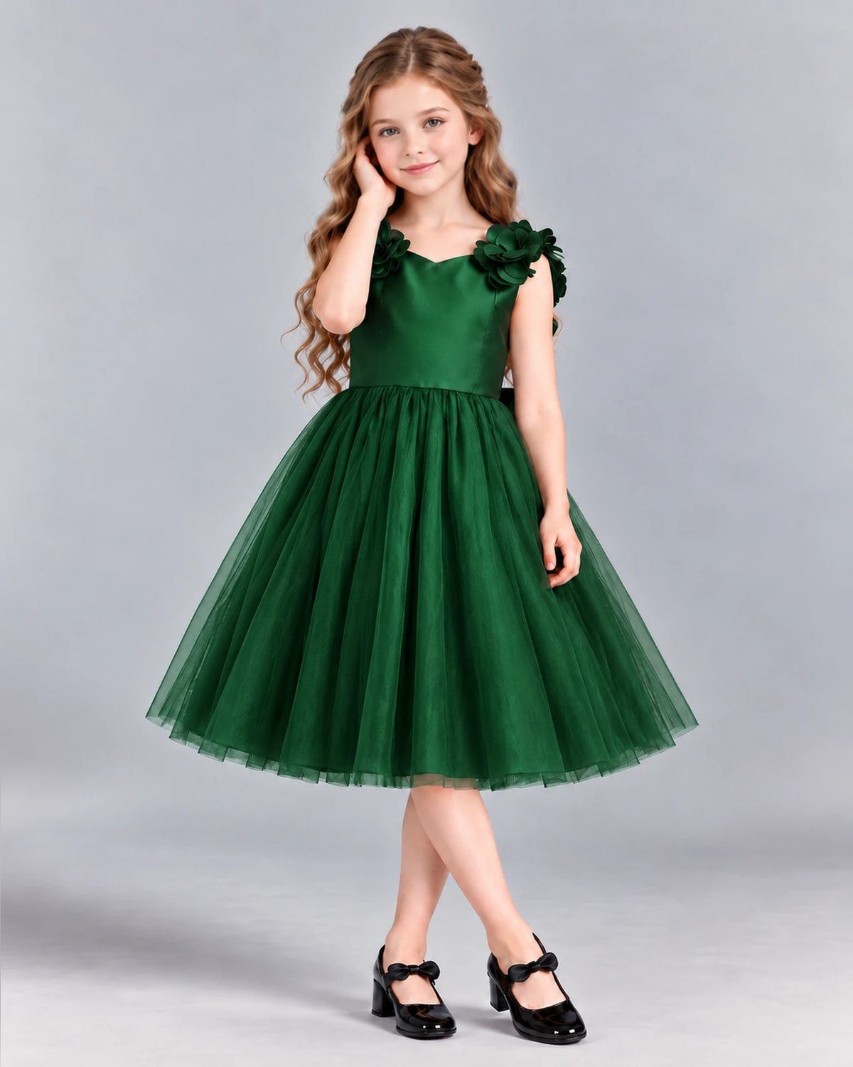 Dark Green Ball Gown Girls Formal Dress Front
