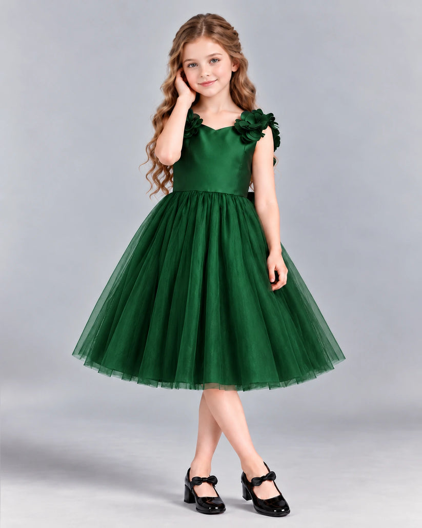 Dark Green Ball Gown Girls Formal Dress Front