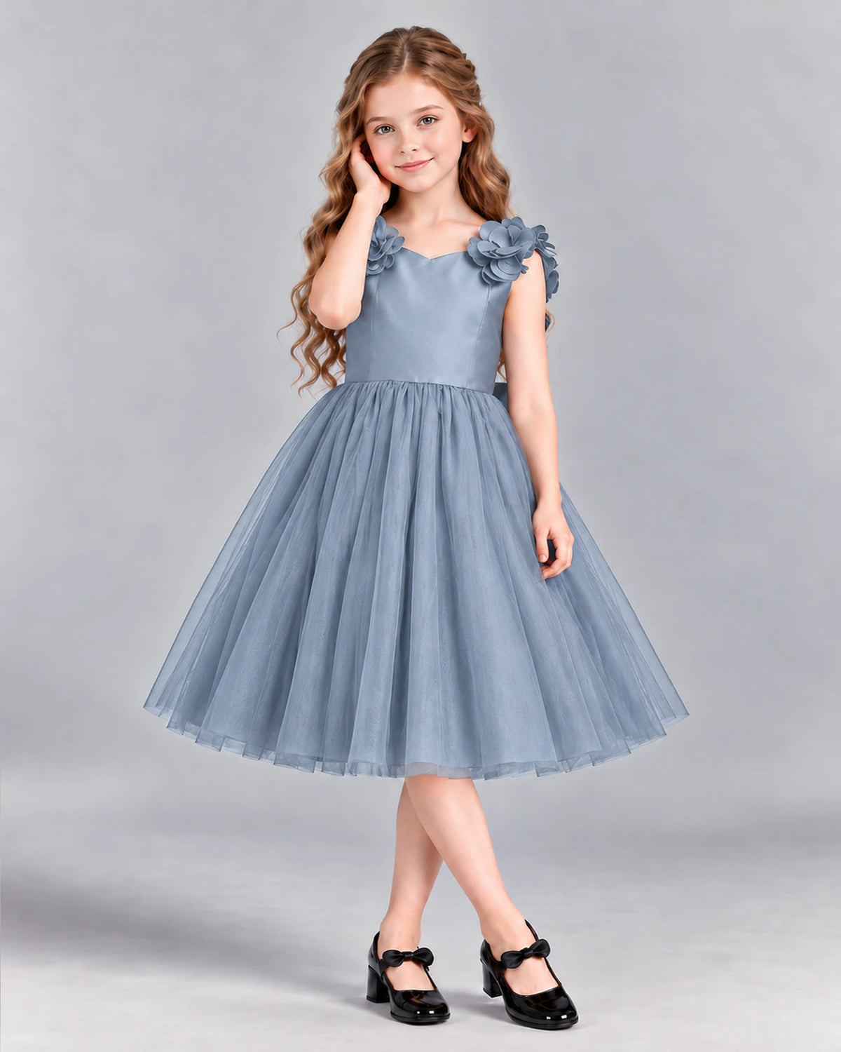 Dusty Blue Ball Gown Girls Formal Dress Front