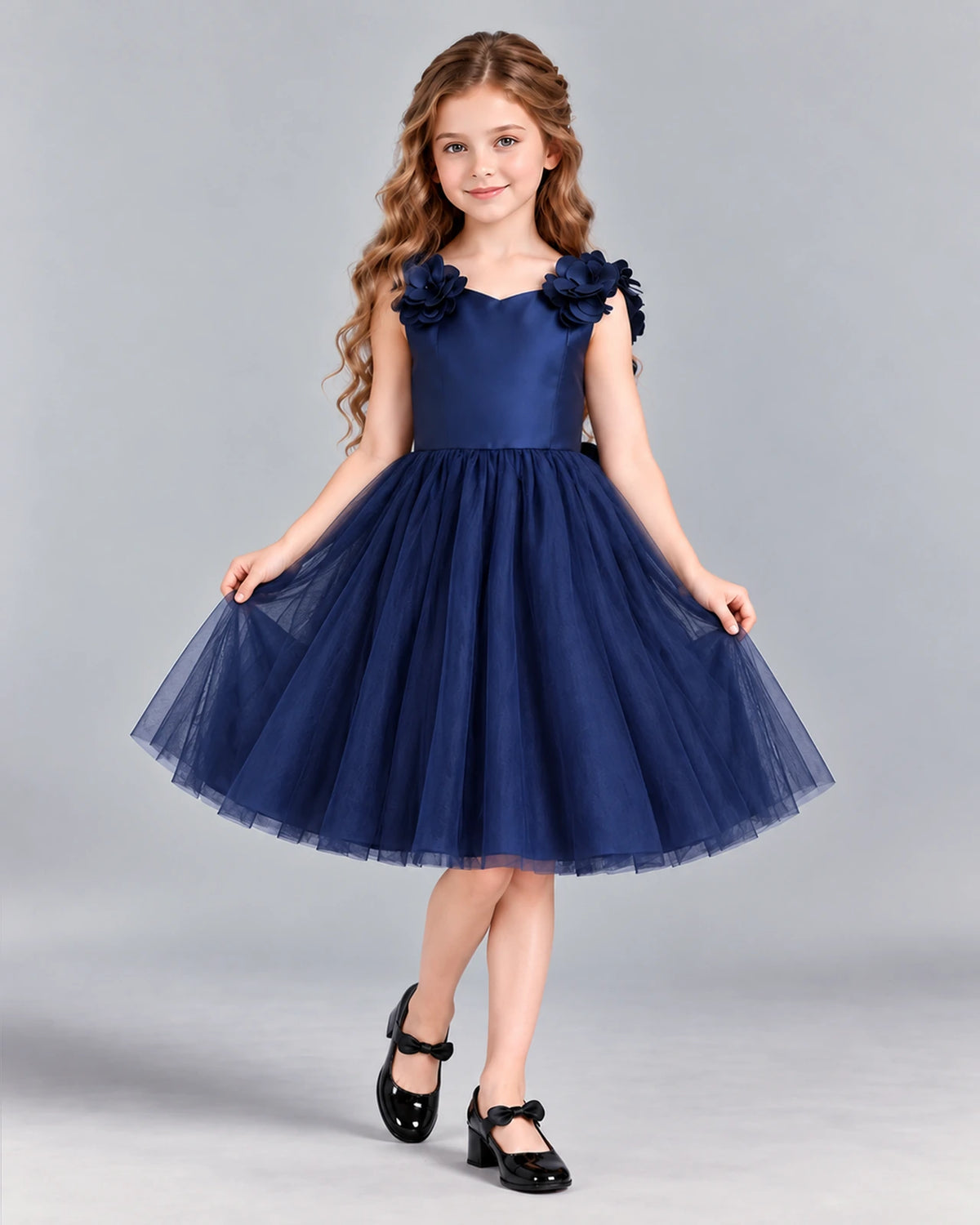Navy Blue Ball Gown Girls Formal Dress Pose [Shared]