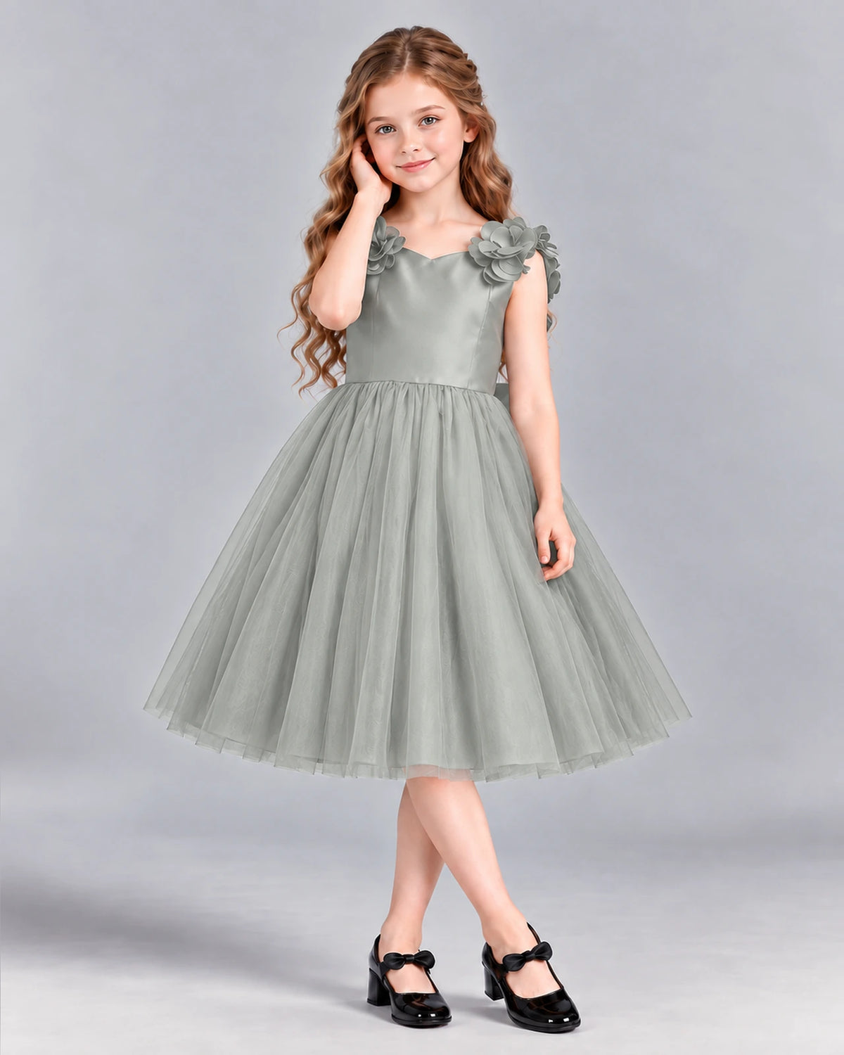 Silver Ball Gown Girls Formal Dress Front