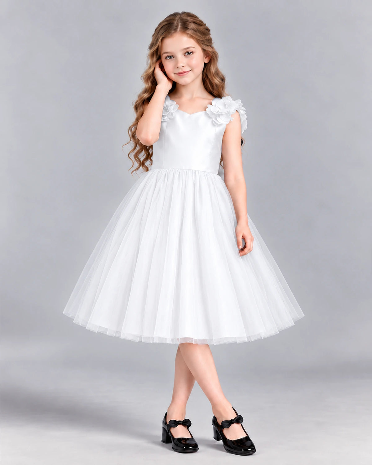 White Ball Gown Girls Formal Dress Front