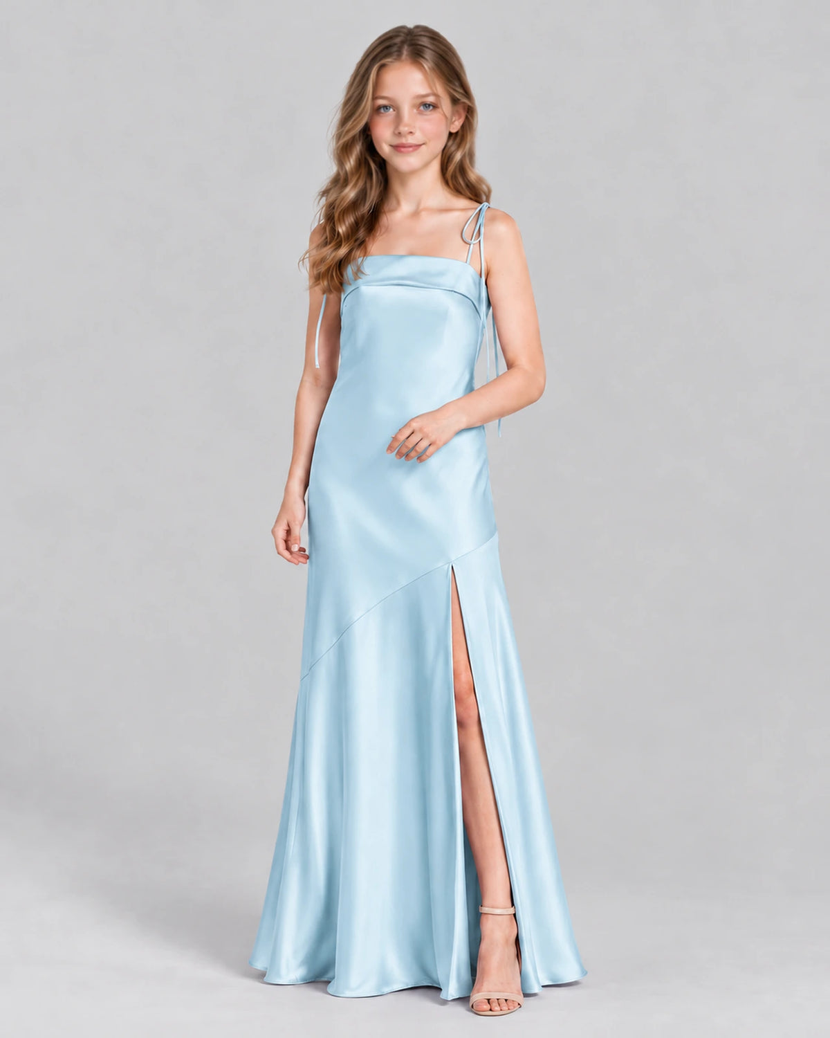 Baby Blue A-line Junior Bridesmaid Dress Front
