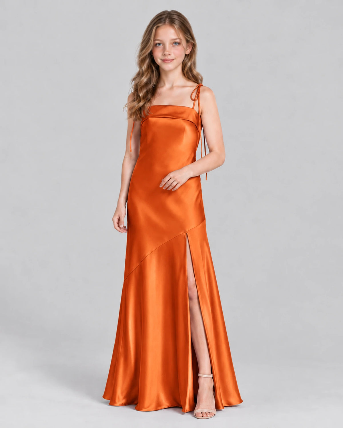 Burnt Orange A-line Junior Bridesmaid Dress Front