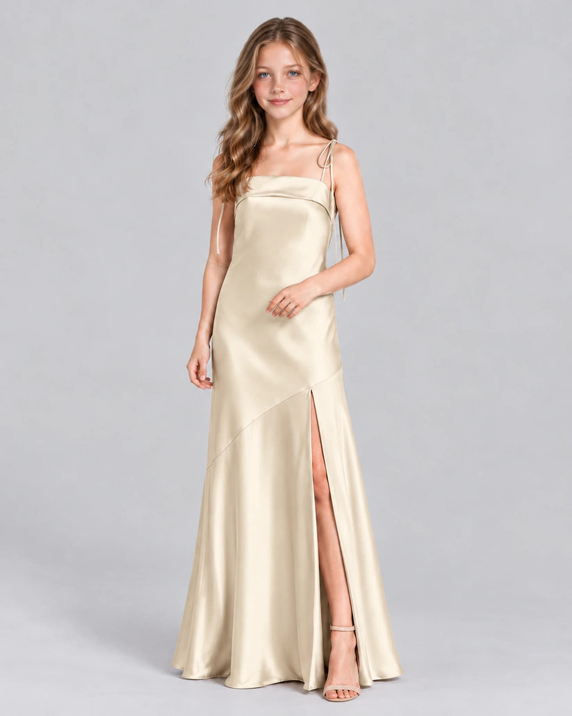 Champagne A-line Junior Bridesmaid Dress Front