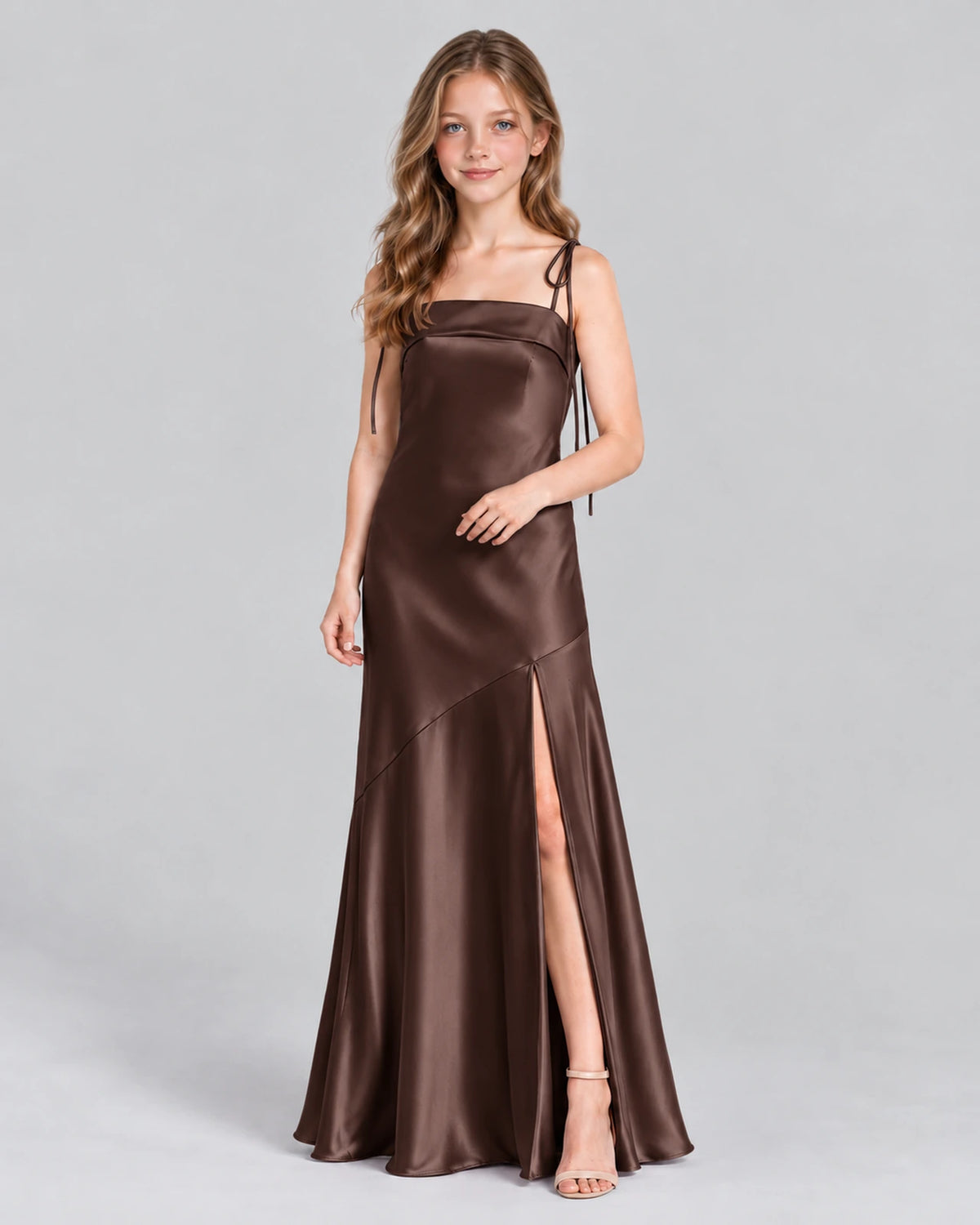 Chocolate A-line Junior Bridesmaid Dress Front