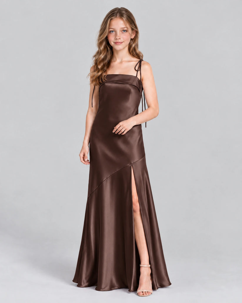 Chocolate A-line Junior Bridesmaid Dress Front