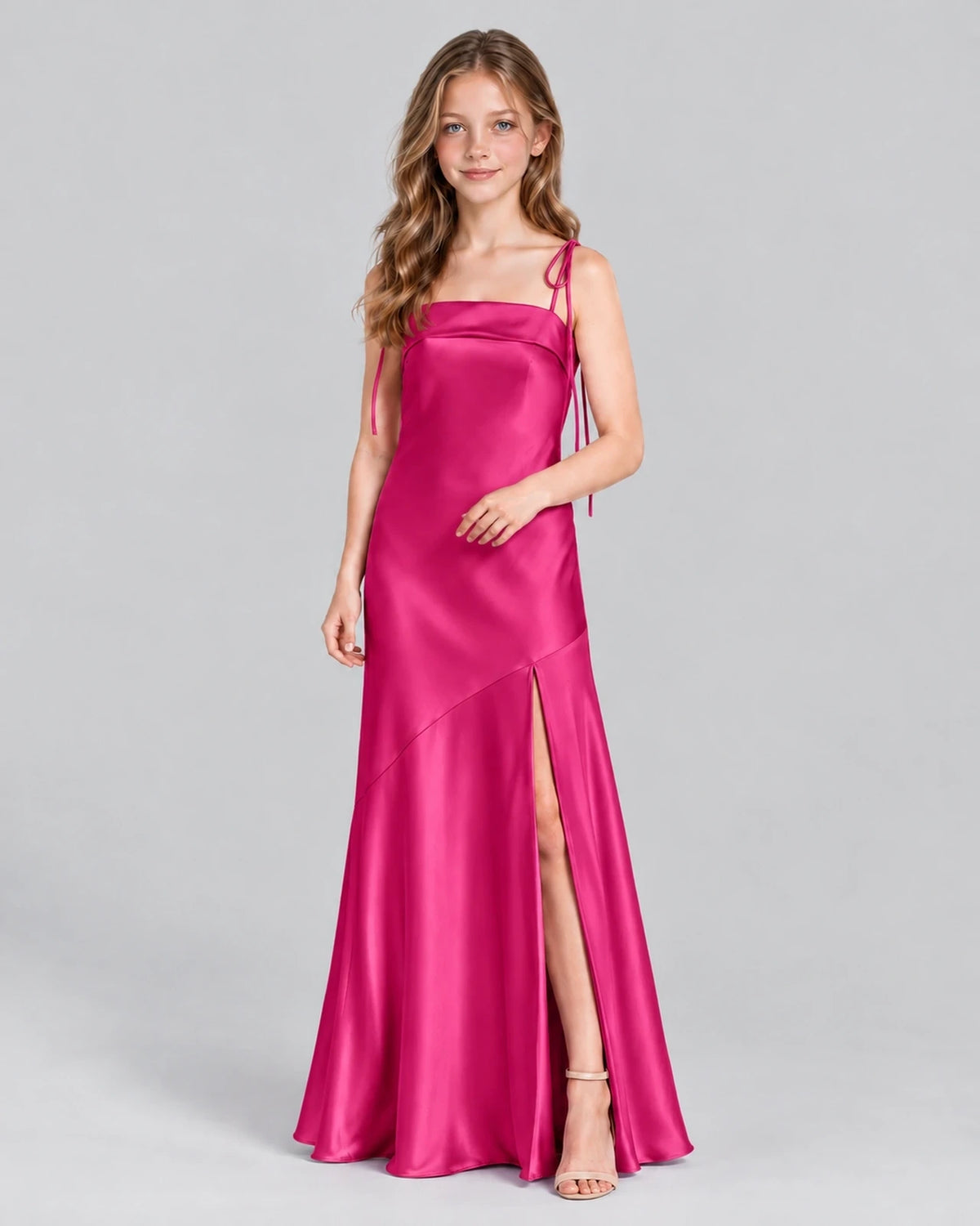 Hot Pink A-line Junior Bridesmaid Dress Front