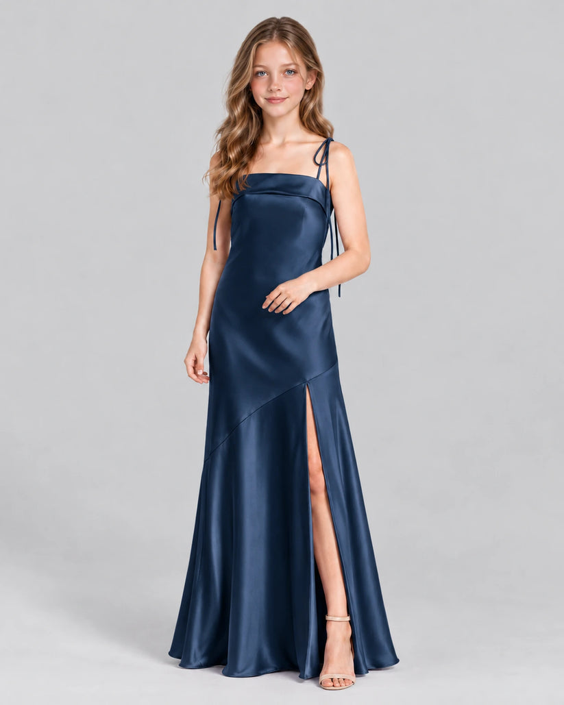 Navy Blue A-line Junior Bridesmaid Dress Front