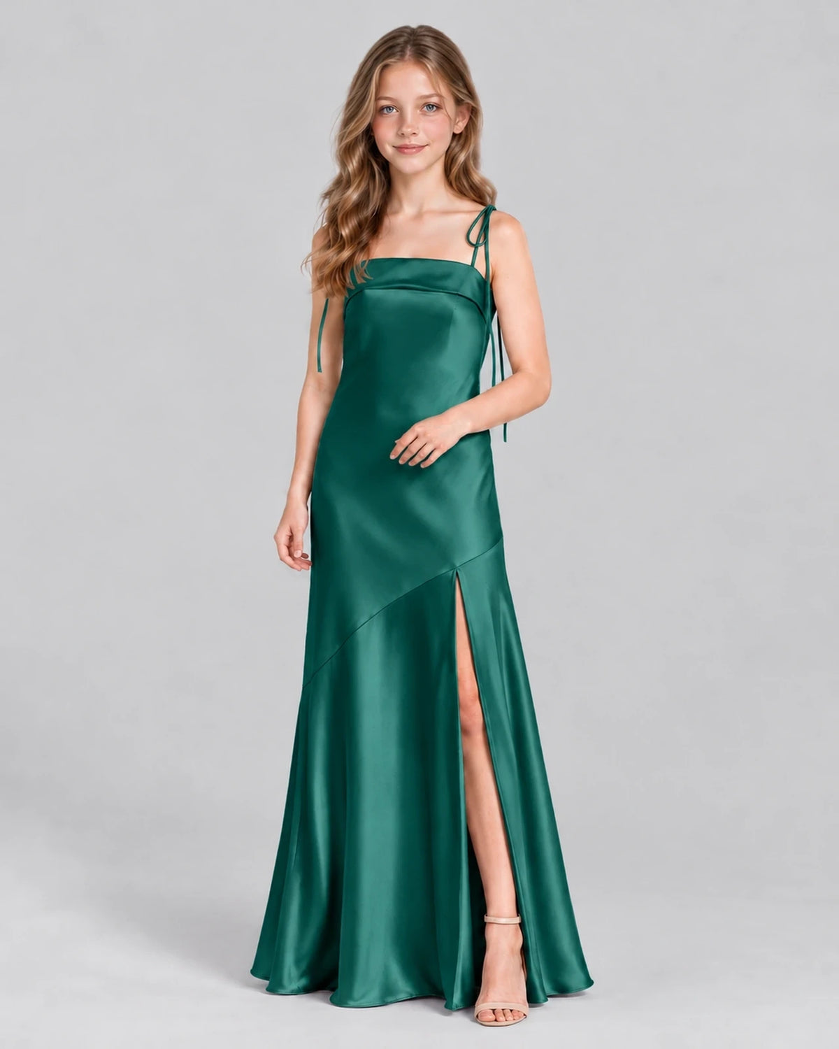 Peacock A-line Junior Bridesmaid Dress Front