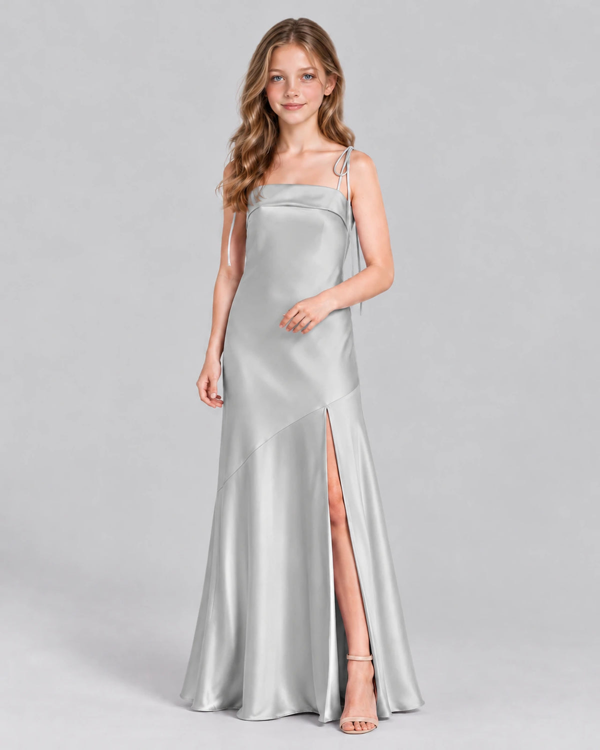 Silver A-line Junior Bridesmaid Dress Front
