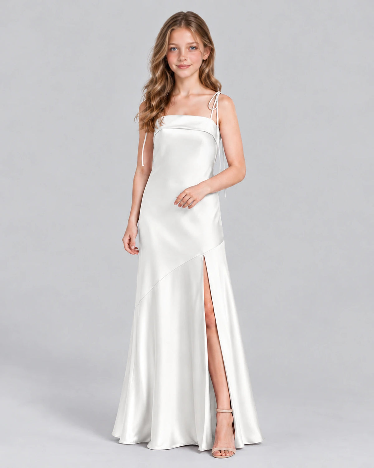 White A-line Junior Bridesmaid Dress Front
