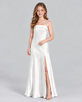 White A-line Junior Bridesmaid Dress Front