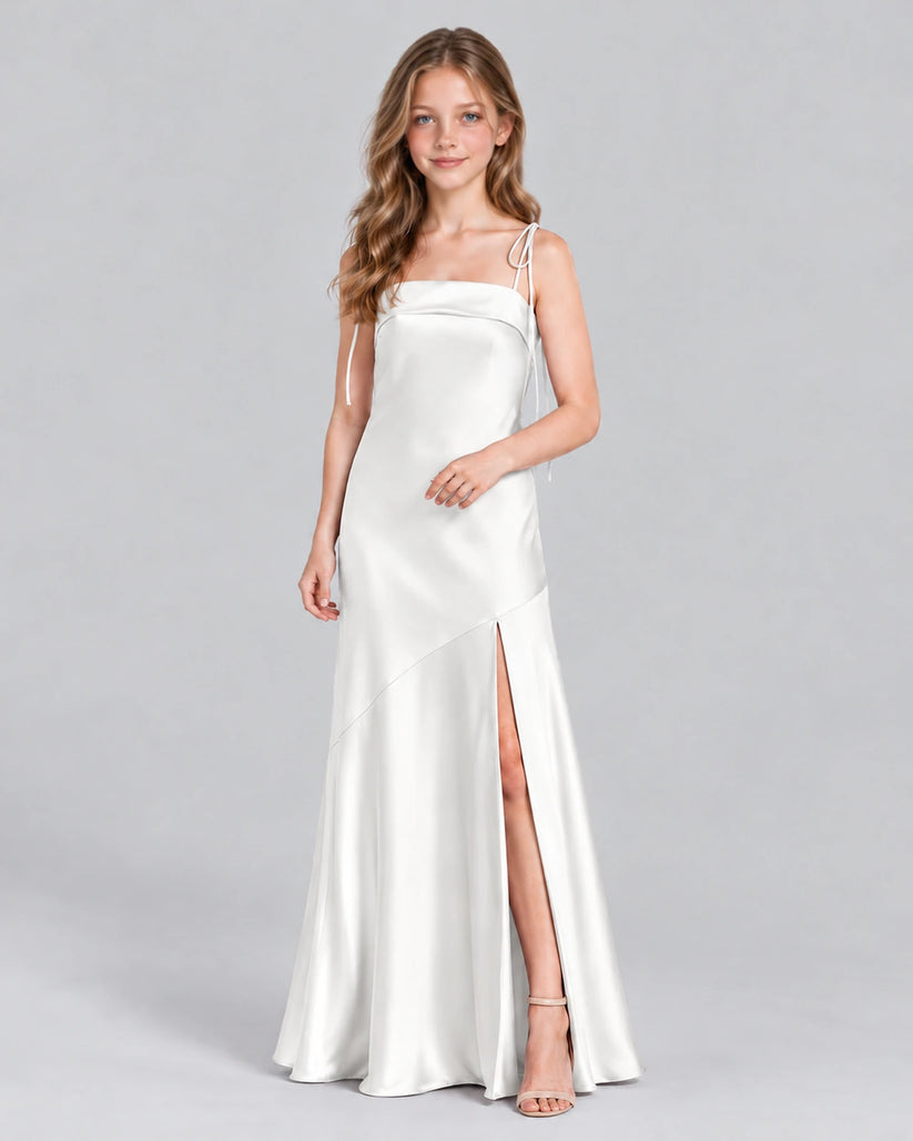 White A-line Junior Bridesmaid Dress Front