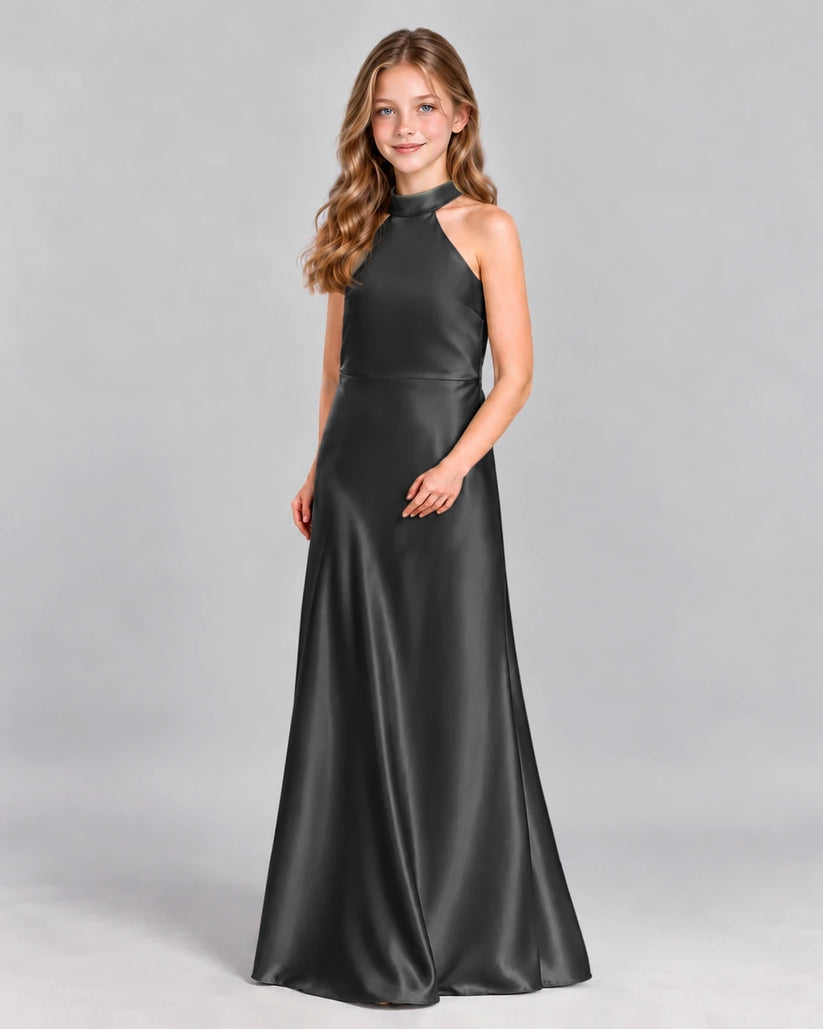 Black A-line Junior Bridesmaid Dress Front