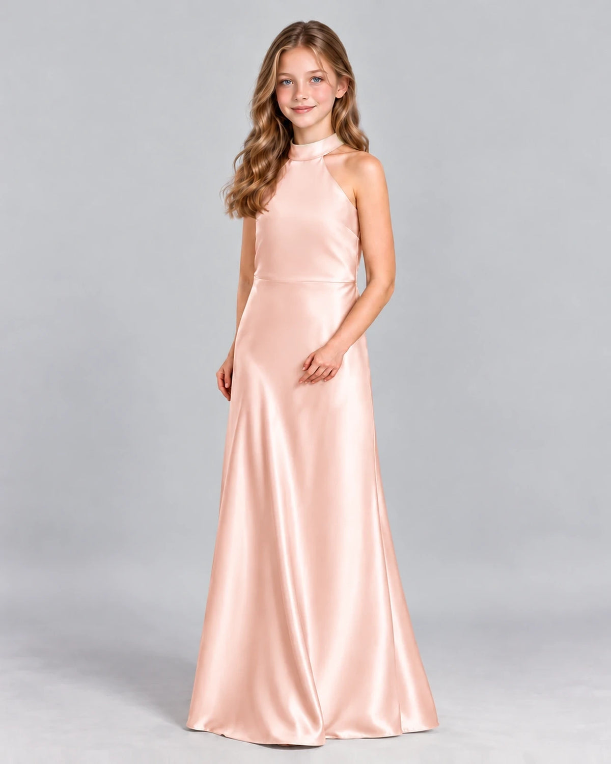 Blush Pink A-line Junior Bridesmaid Dress Front