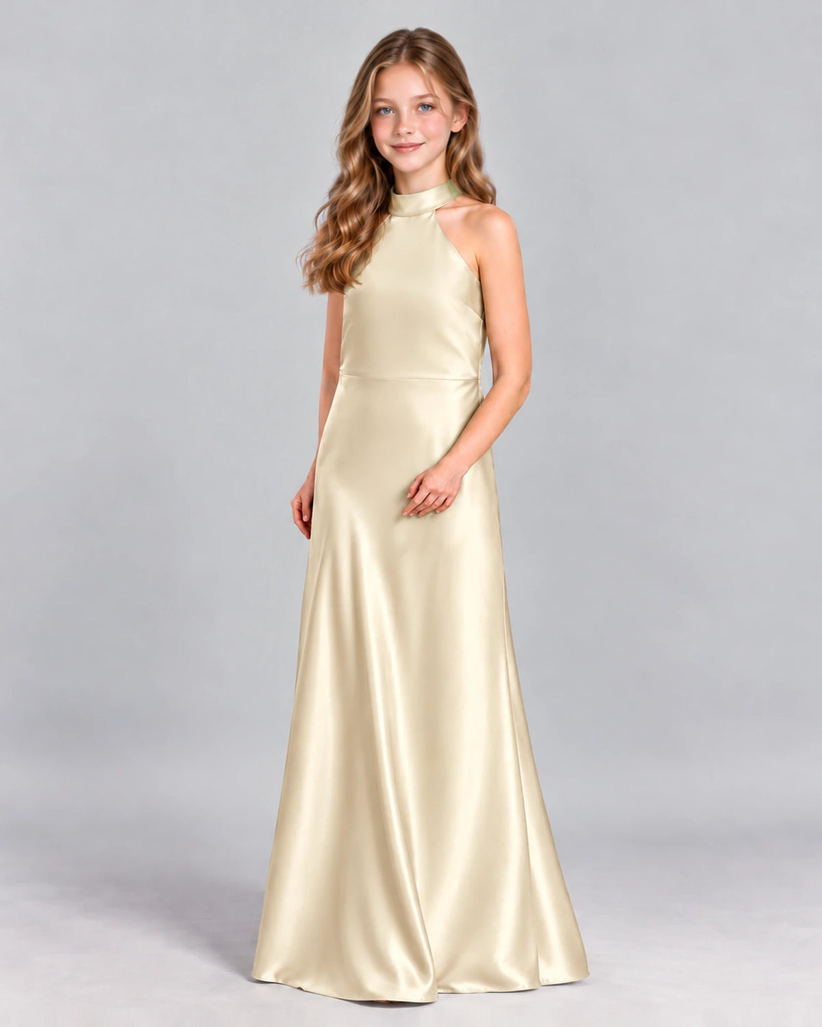 Champagne A-line Junior Bridesmaid Dress Front