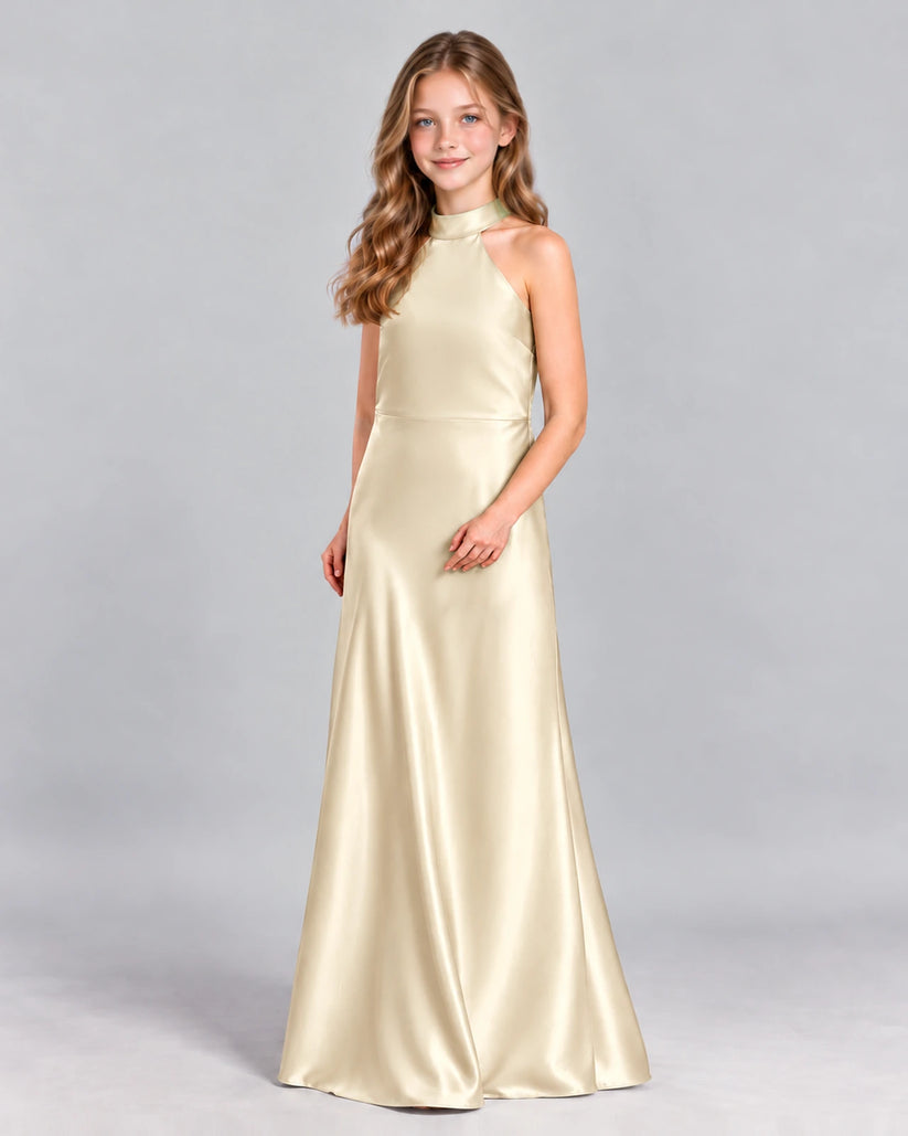 Champagne A-line Junior Bridesmaid Dress Front