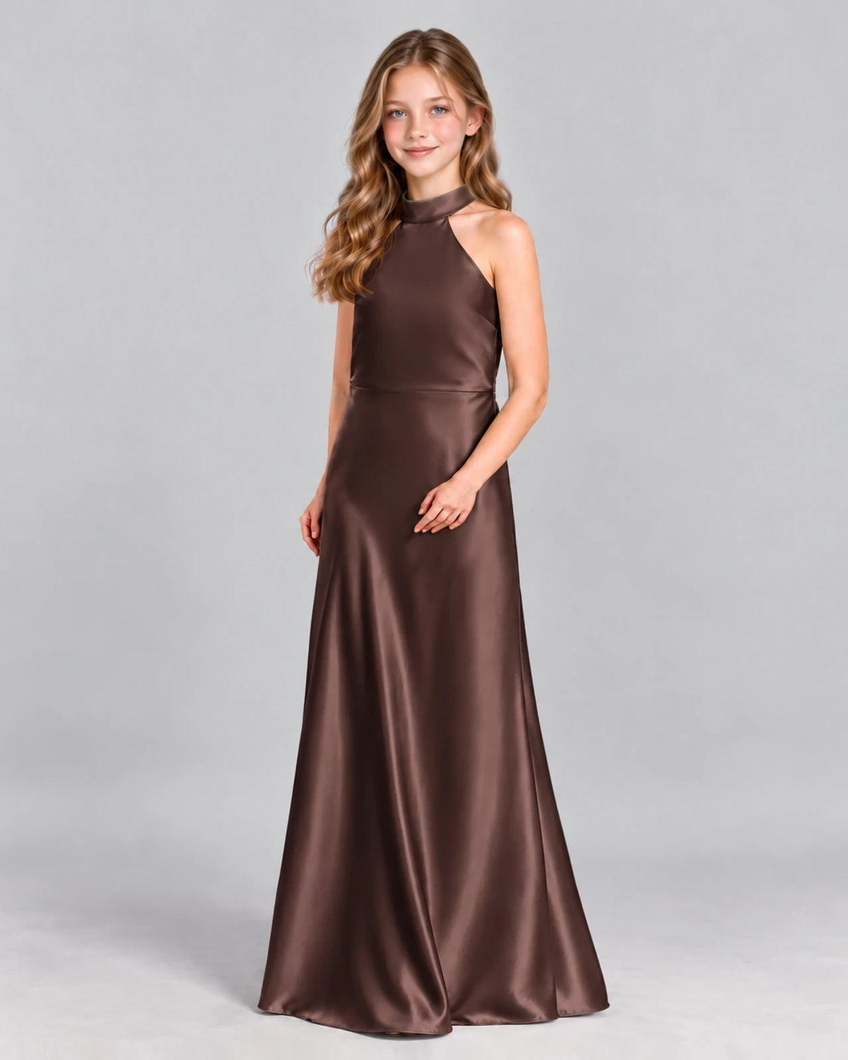 Chocolate A-line Junior Bridesmaid Dress Front
