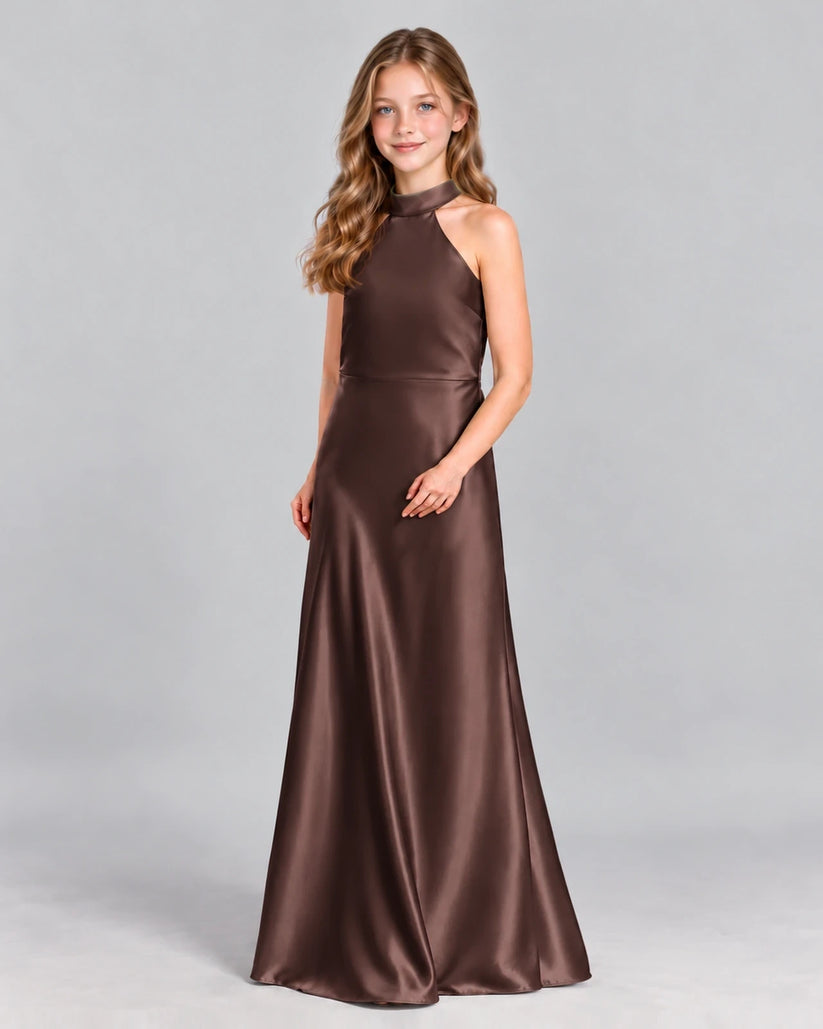 Chocolate A-line Junior Bridesmaid Dress Front