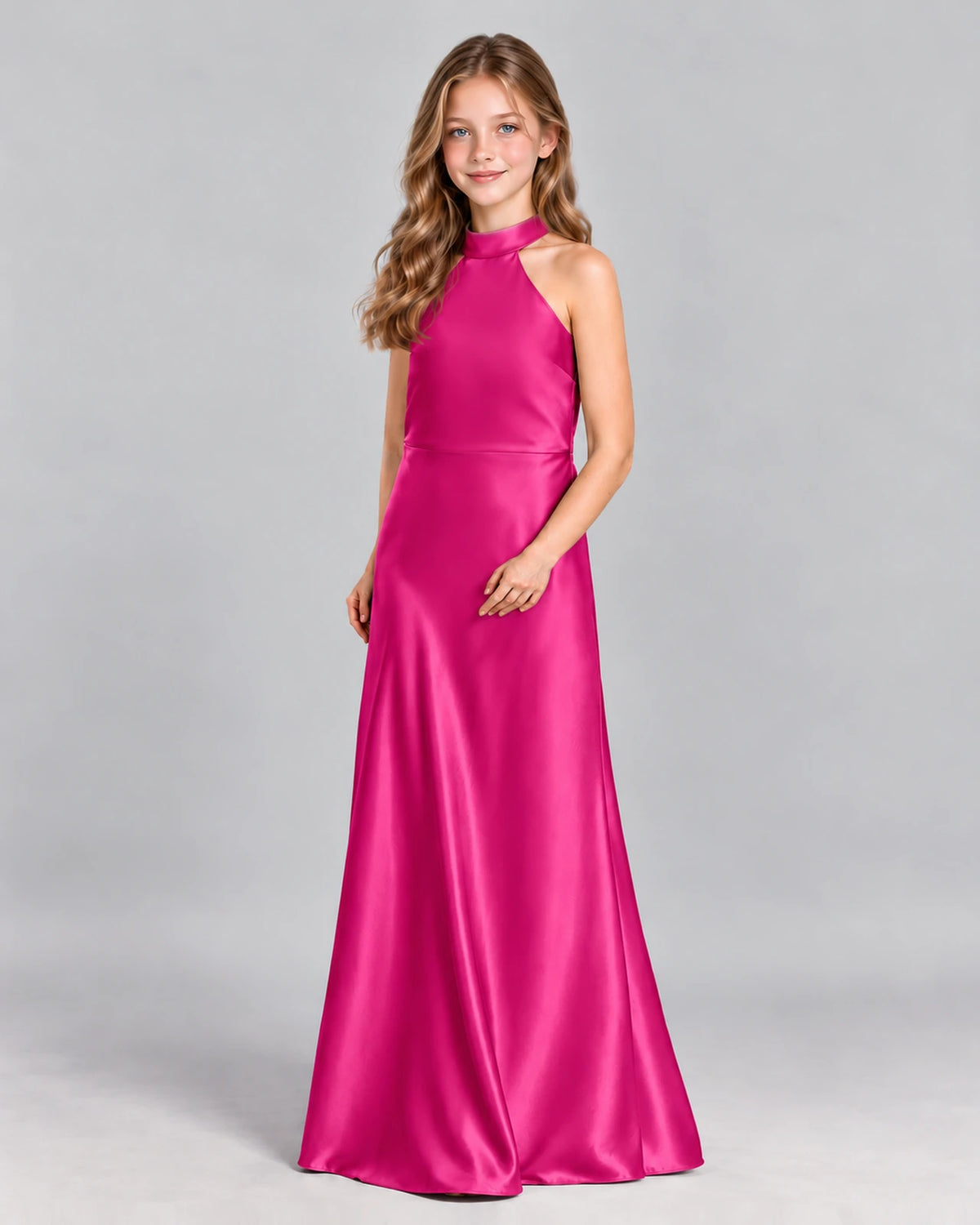 Hot Pink A-line Junior Bridesmaid Dress Front
