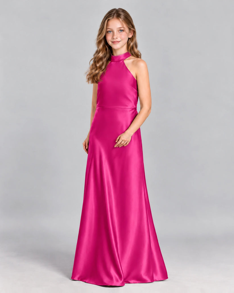 Hot Pink A-line Junior Bridesmaid Dress Front