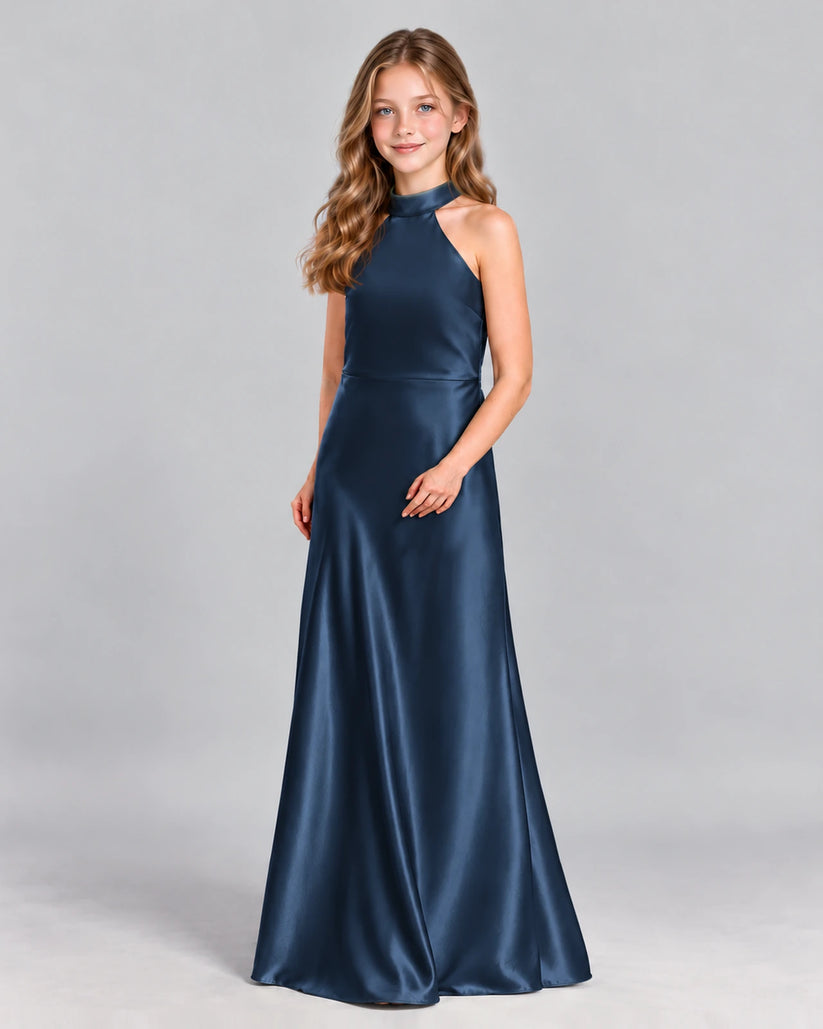 Navy Blue A-line Junior Bridesmaid Dress Front