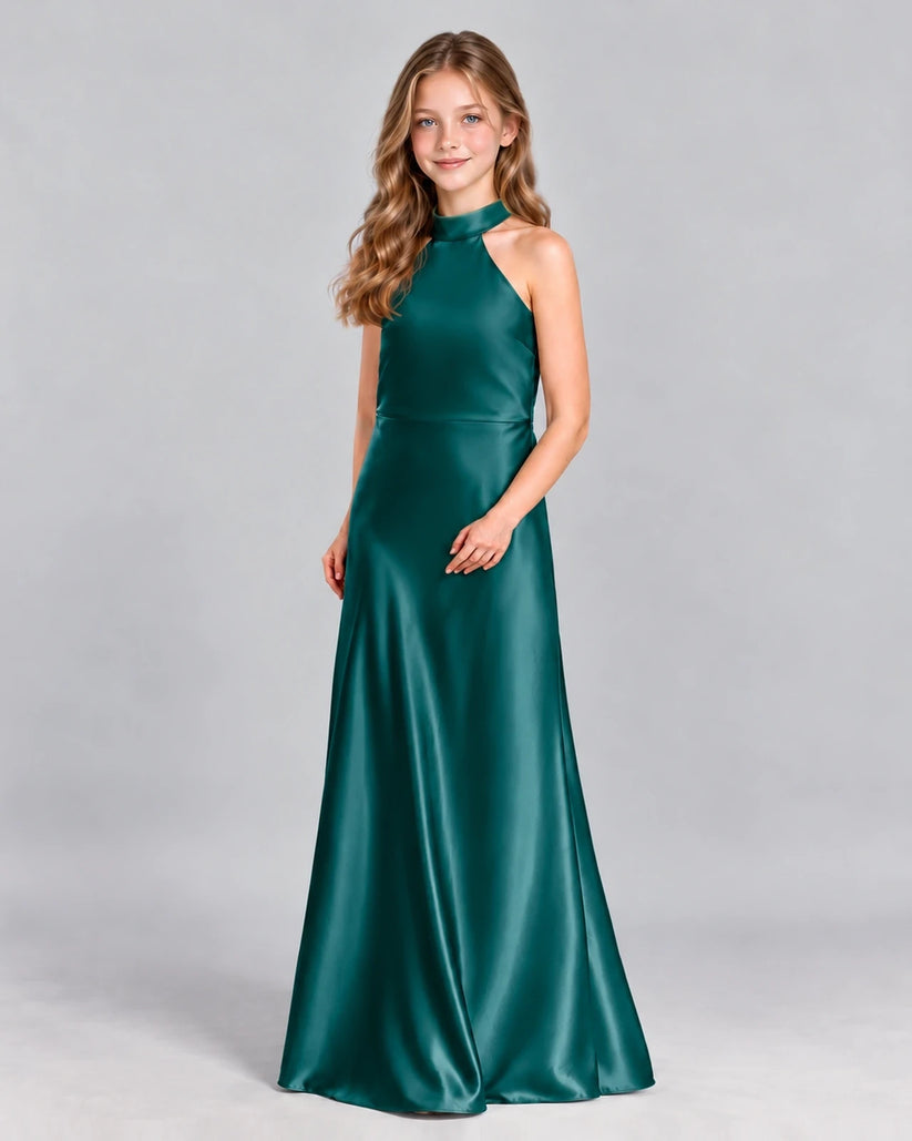 Peacock A-line Junior Bridesmaid Dress Front