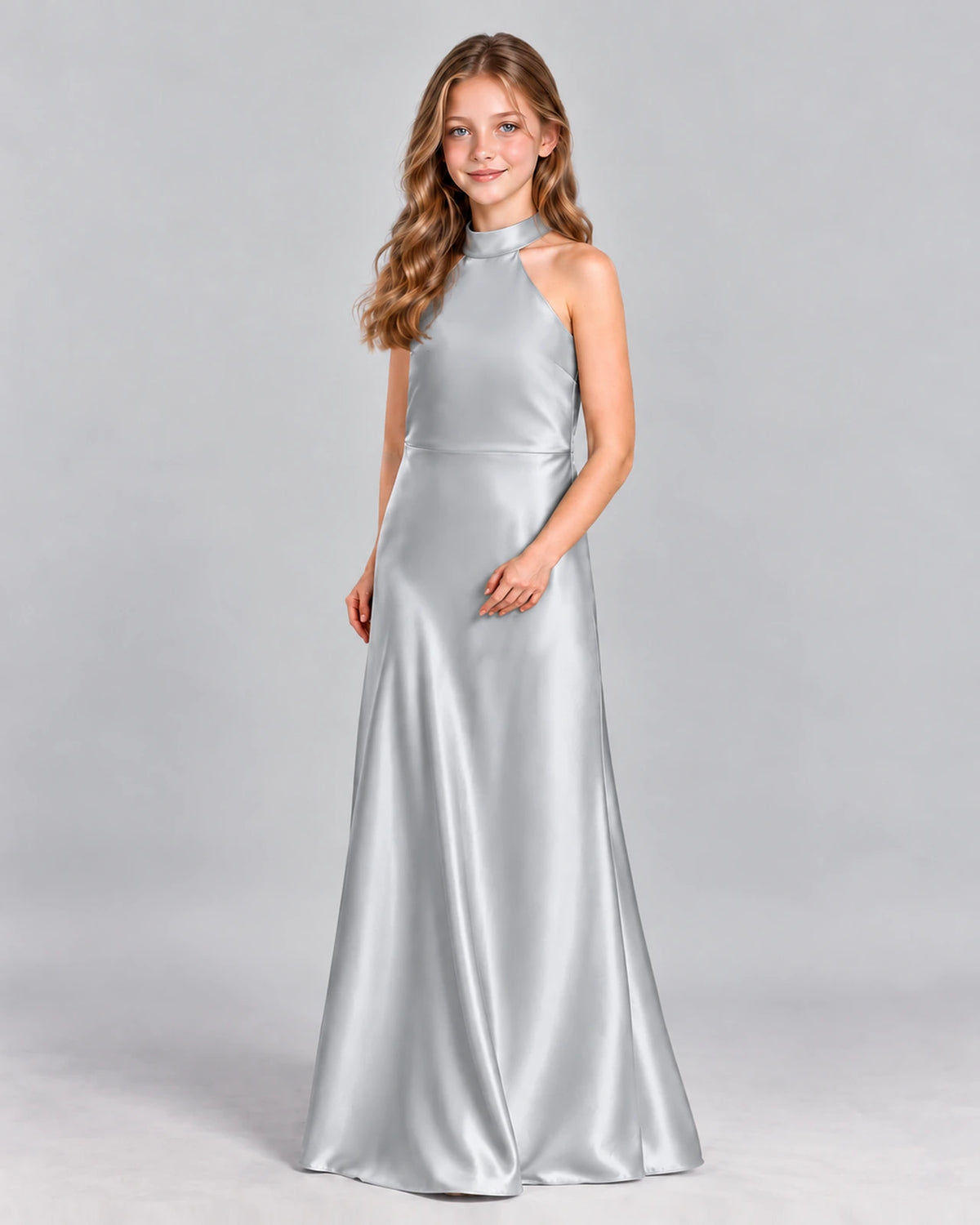 Silver A-line Junior Bridesmaid Dress Front