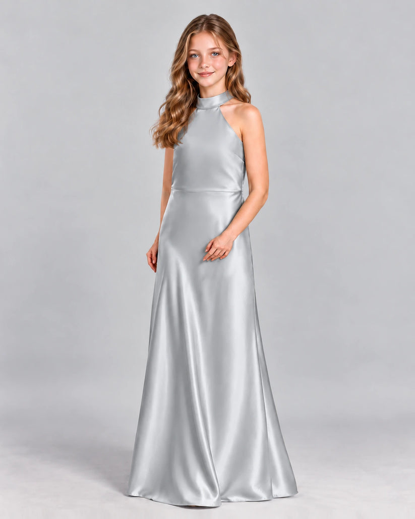 Silver A-line Junior Bridesmaid Dress Front