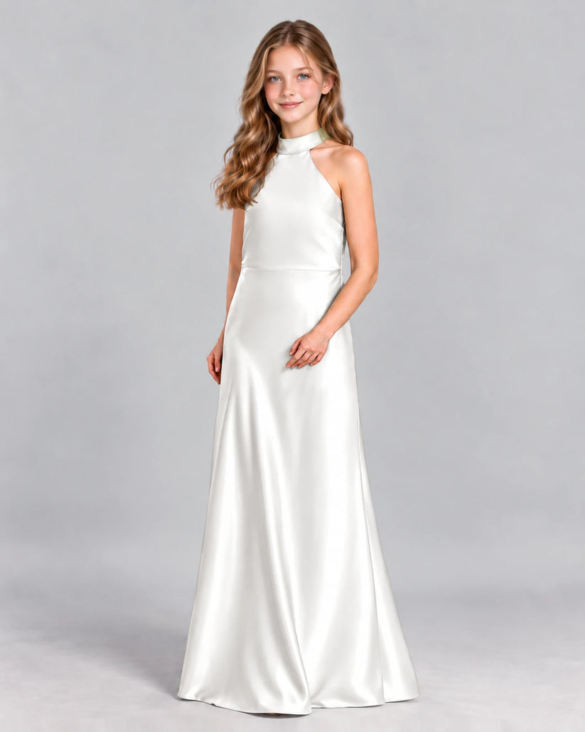 White A-line Junior Bridesmaid Dress Front