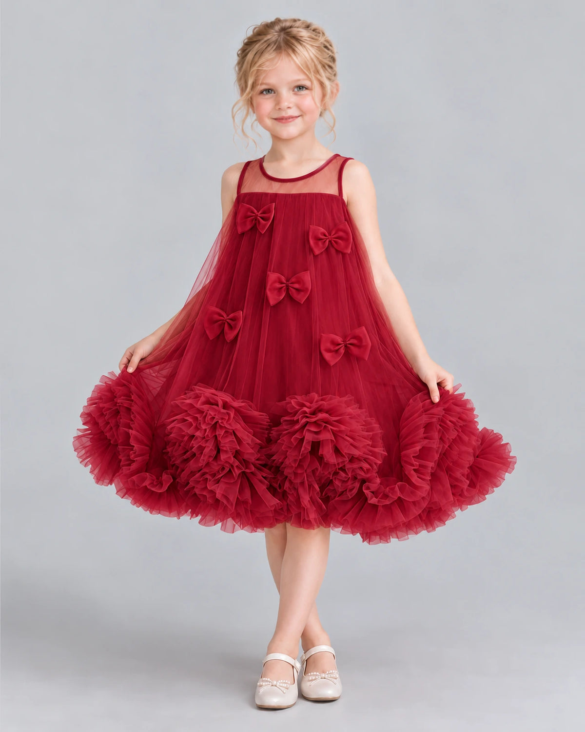 Burgundy A-line Girls Formal Dress Front