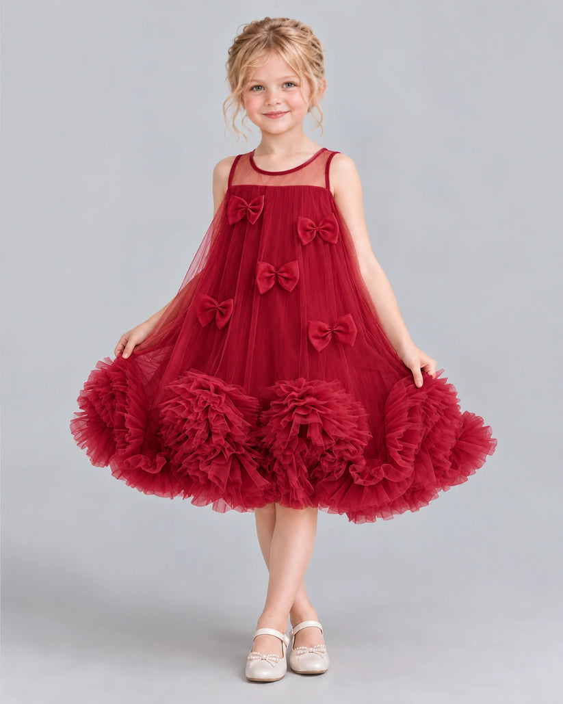 Burgundy A-line Girls Formal Dress Front