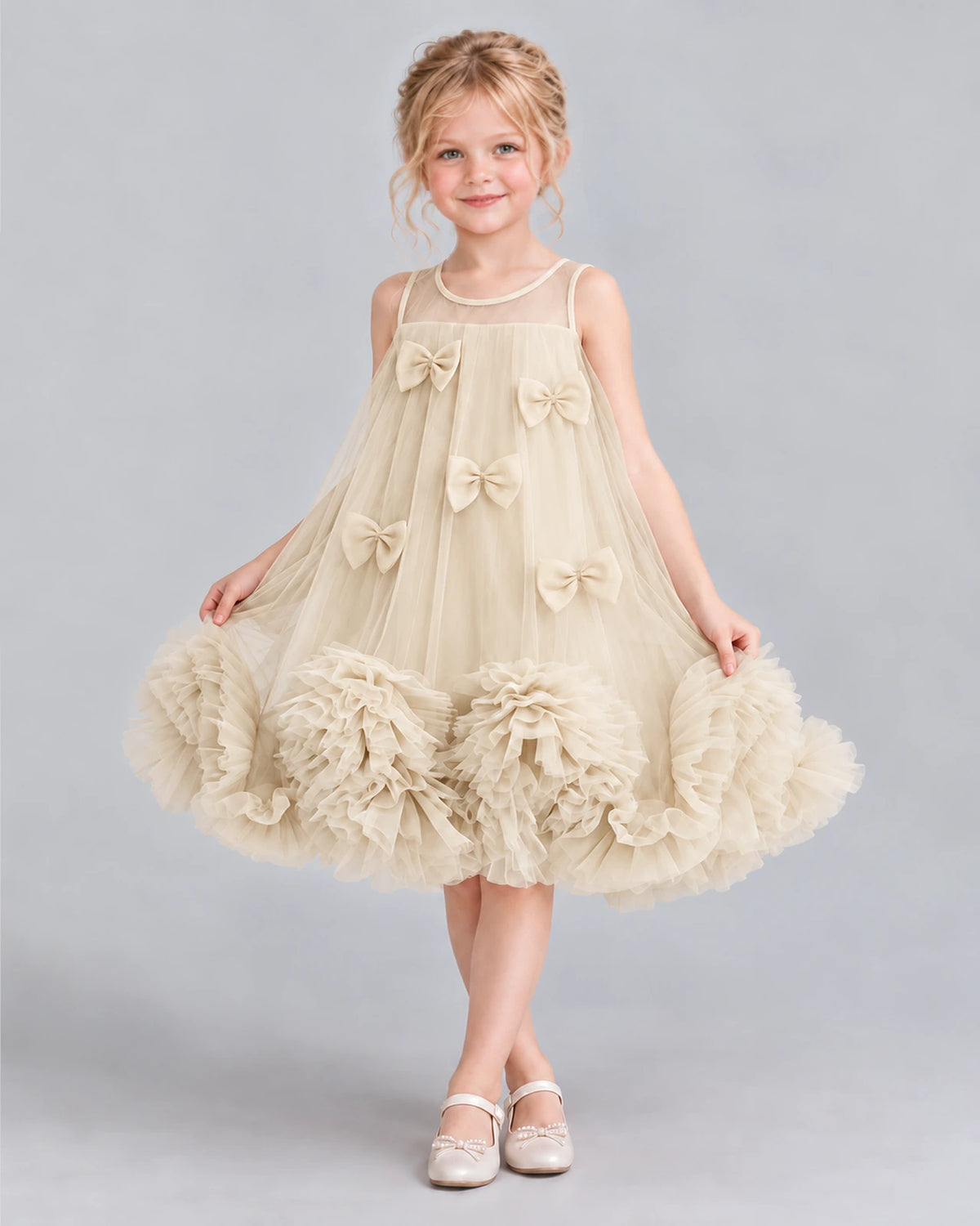 Champagne A-line Girls Formal Dress Front