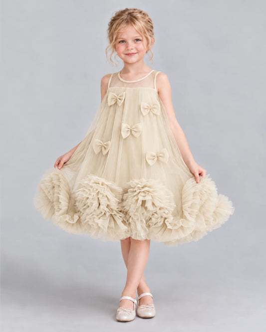 Champagne A-line Girls Formal Dress Front