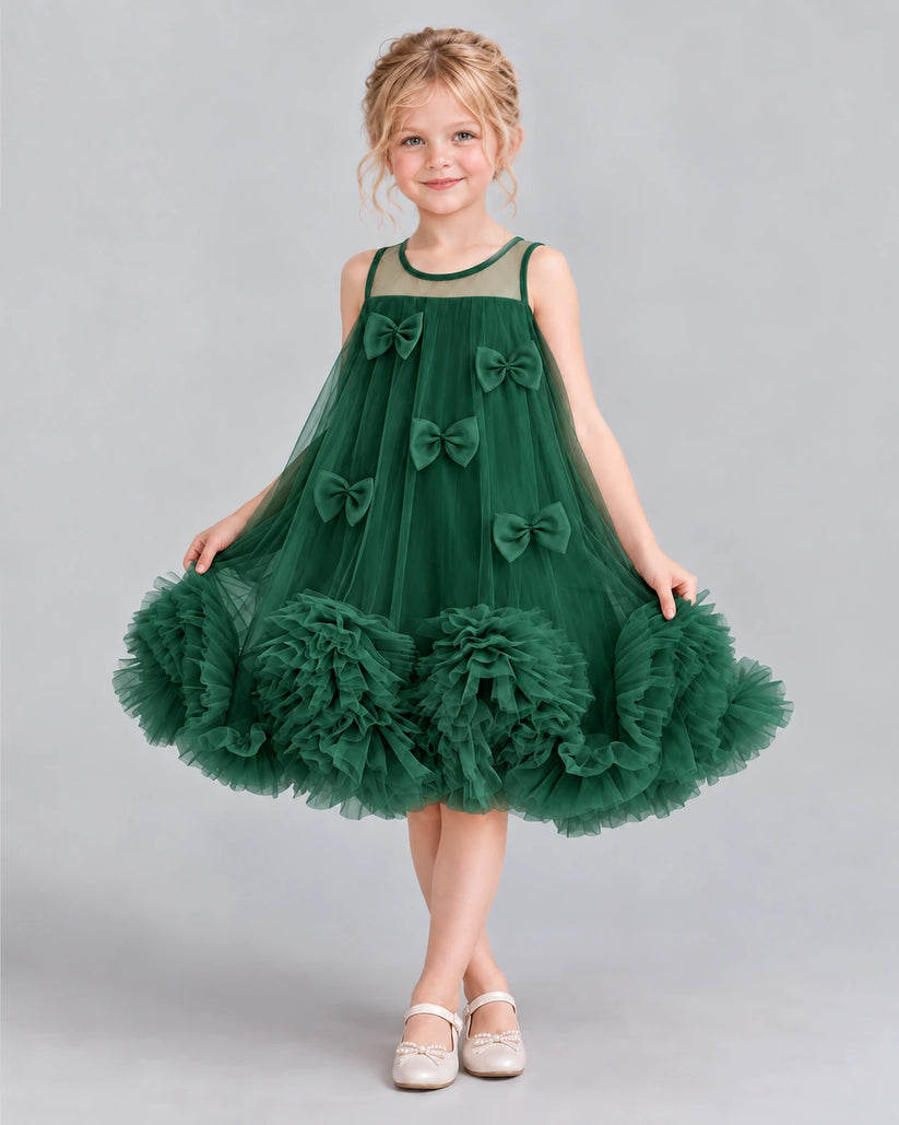 Dark Green A-line Girls Formal Dress Front