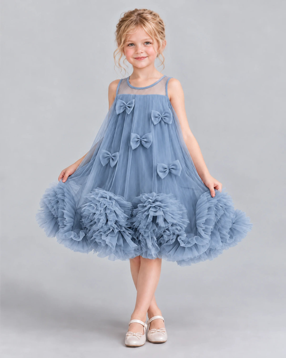 Dusty Blue A-line Girls Formal Dress Front