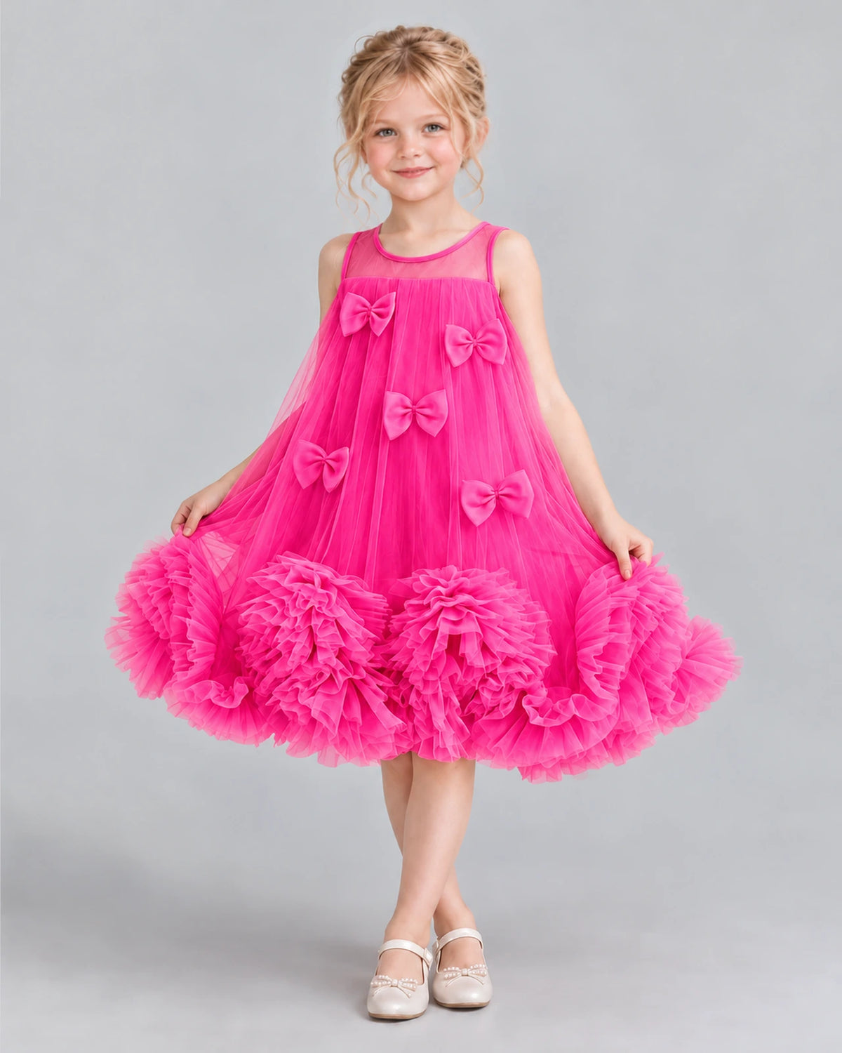 Hot Pink A-line Girls Formal Dress Front